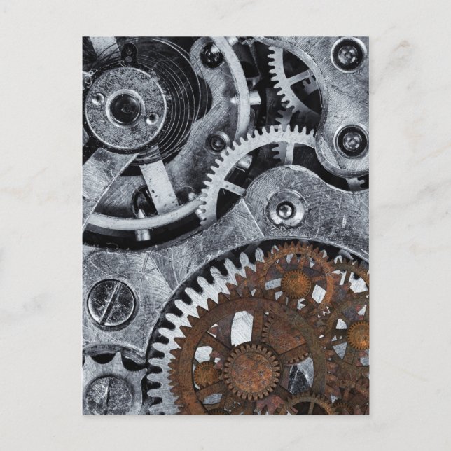Vintage Steampunk Mechanical Gears Metal Cogwheel Postcard (Front)