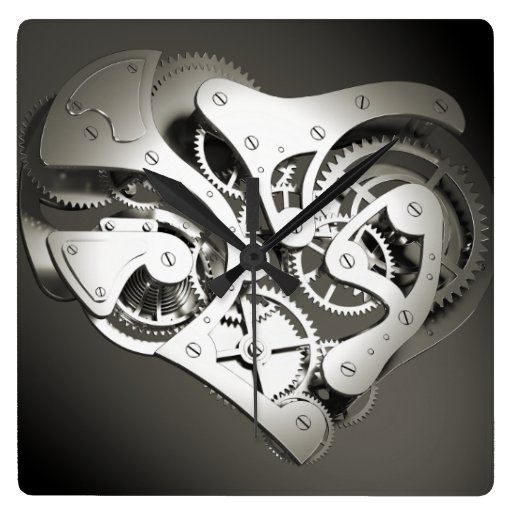 Image of Vintage Steampunk Mechanical Heart - B&W Square Wall Clock