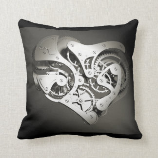 Vintage Steampunk Mechanical Heart - Platinum B&W Cushion