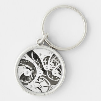 Vintage Steampunk Mechanical Heart - Platinum B&W Key Ring