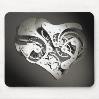 Vintage Steampunk Mechanical Heart - Platinum B&W Mouse Mat