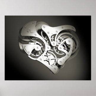 Vintage Steampunk Mechanical Heart - Platinum B&W Poster