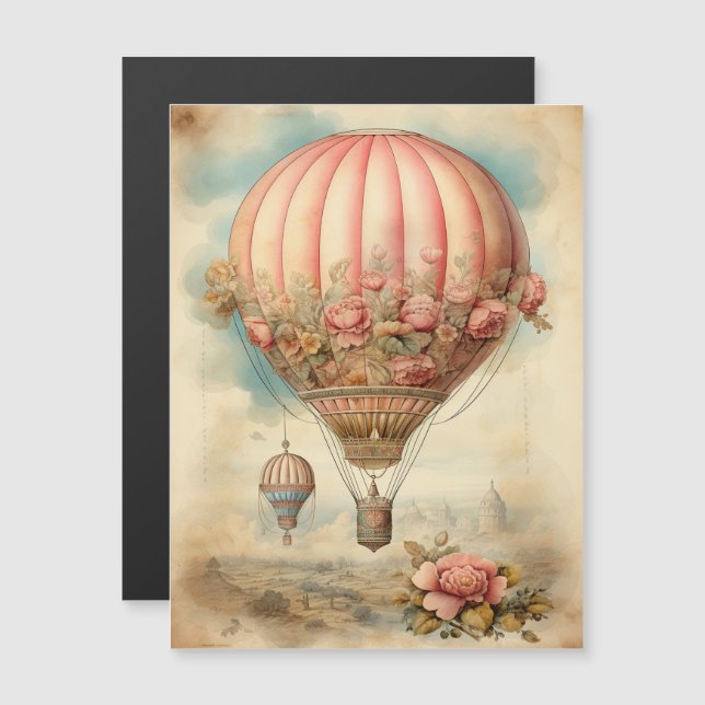 Vintage Steampunk Pink Floral Hot Air Balloon (Front/Back)