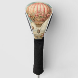 Vintage Steampunk Pink Floral Hot Air Balloon Golf Head Cover