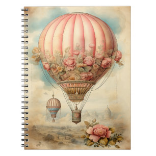 Vintage Steampunk Pink Floral Hot Air Balloon Notebook
