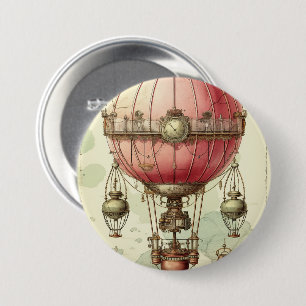 Vintage Steampunk Pink Hot Air Balloon (2) 7.5 Cm Round Badge
