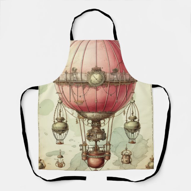 Vintage Steampunk Pink Hot Air Balloon (2) Apron (Front)