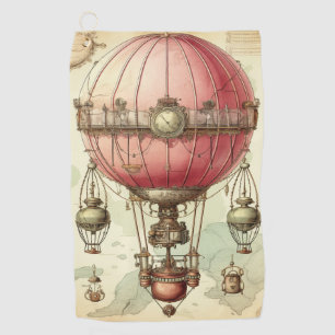 Vintage Steampunk Pink Hot Air Balloon (2) Golf Towel