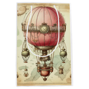 Vintage Steampunk Pink Hot Air Balloon (2) Medium Gift Bag