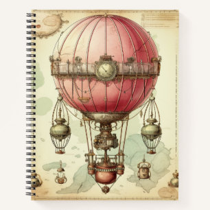 Vintage Steampunk Pink Hot Air Balloon (2) Notebook