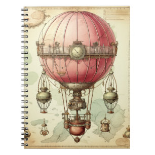 Vintage Steampunk Pink Hot Air Balloon (2) Notebook