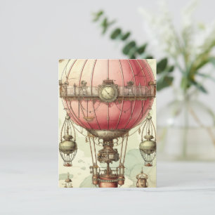 Vintage Steampunk Pink Hot Air Balloon (2) Postcard