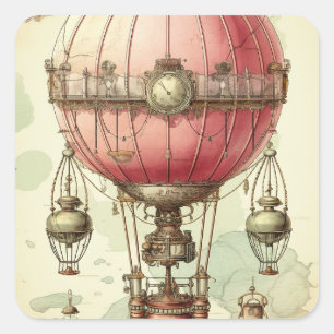 Vintage Steampunk Pink Hot Air Balloon (2) Square Sticker
