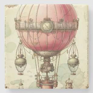 Vintage Steampunk Pink Hot Air Balloon (2) Stone Coaster