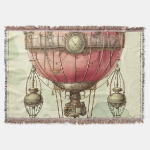 Vintage Steampunk Pink Hot Air Balloon (2) Throw Blanket