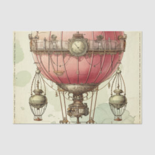 Vintage Steampunk Pink Hot Air Balloon (2) Tissue Paper