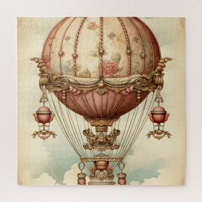 Vintage Steampunk Pink Hot Air Balloon Jigsaw Puzzle (Vertical)