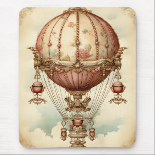 Vintage Steampunk Pink Hot Air Balloon Mouse Mat