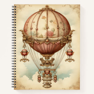 Vintage Steampunk Pink Hot Air Balloon Notebook