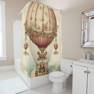 Vintage Steampunk Pink Hot Air Balloon Shower Curtain