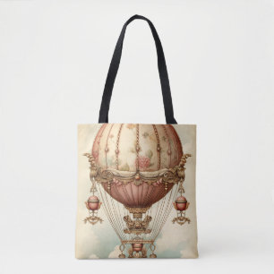 Vintage Steampunk Pink Hot Air Balloon Tote Bag