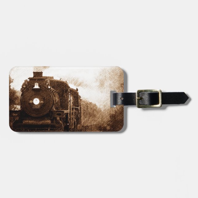 Vintage Steampunk Railroad Antique Steam Train Luggage Tag (Front Horizontal)