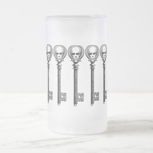 Vintage Steampunk Skeleton Key Frosted Glass Beer Mug
