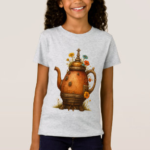 Vintage Steampunk Teapot Floral Art T-Shirt