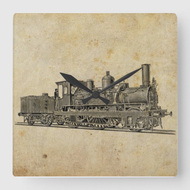 Vintage Steampunk Train Square Wall Clock (Front)
