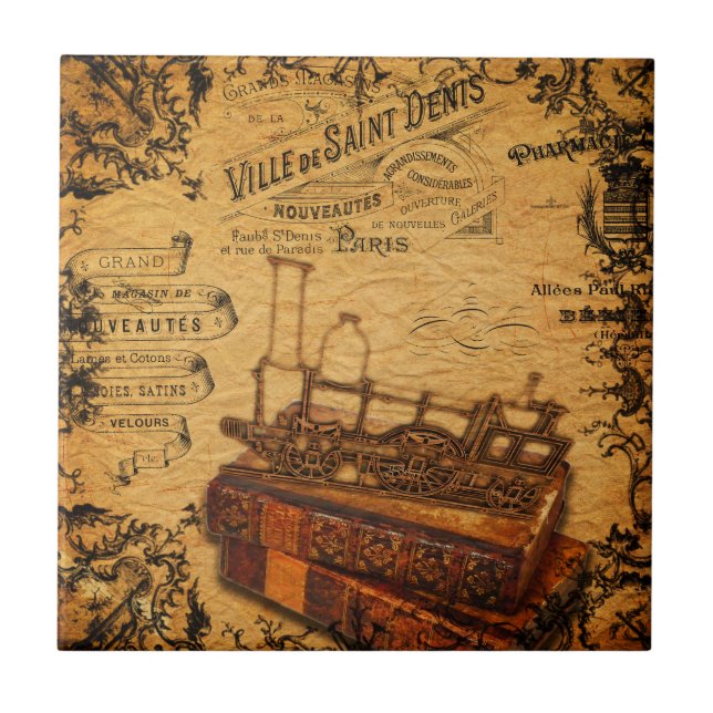 Vintage Steampunk Train Wallpaper Tile (Front)