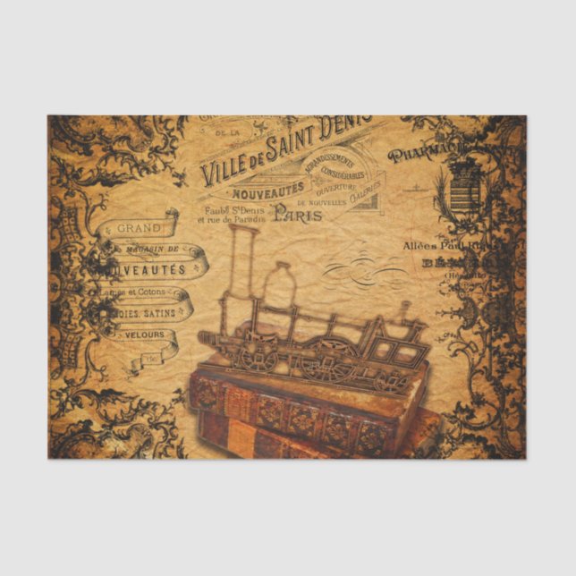 Vintage Steampunk Train Wallpaper Tissue Paper (Front)