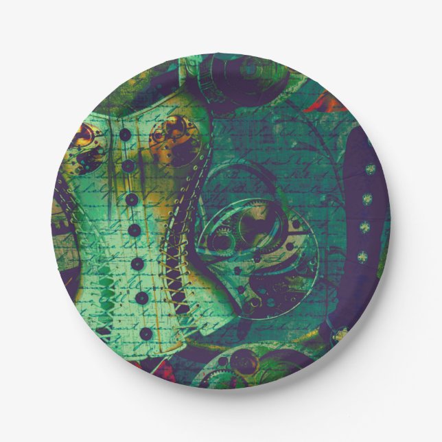 Vintage Steampunk Wallpaper Paper Plate (Front)