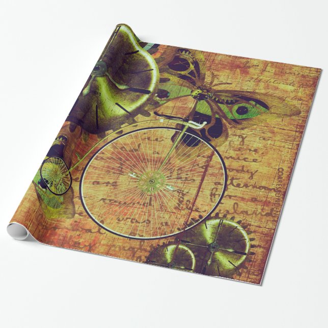 Vintage Steampunk Wallpaper Wrapping Paper (Unrolled)