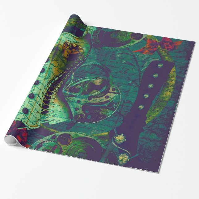 Vintage Steampunk Wallpaper Wrapping Paper (Unrolled)