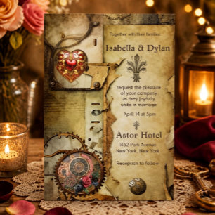 Vintage Steampunk Wedding Victorian Industrial Invitation