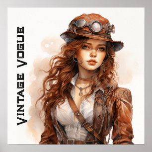Vintage Steampunk Young Woman Retro Poster