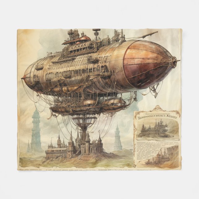 Vintage Steampunk Zeppelin (10) Fleece Blanket (Front (Horizontal))