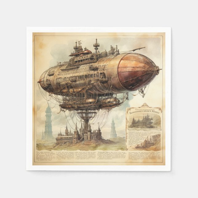 Vintage Steampunk Zeppelin (10) Napkin (Front)