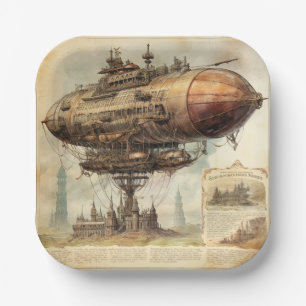 Vintage Steampunk Zeppelin (10) Paper Plate