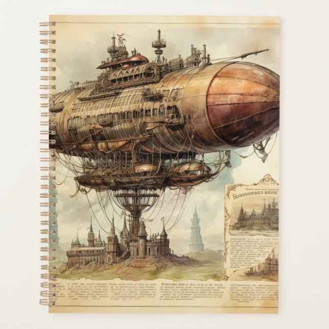 Vintage Steampunk Zeppelin (10) Planner (Front)