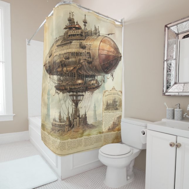 Vintage Steampunk Zeppelin (10) Shower Curtain (In Situ)