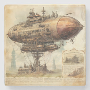 Vintage Steampunk Zeppelin (10) Stone Coaster