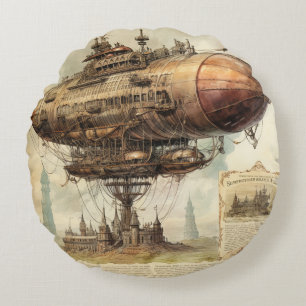 Vintage Steampunk Zeppelin (10) Tissue Paper Round Cushion
