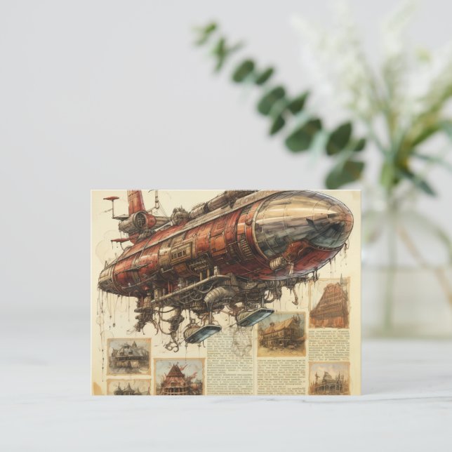 Vintage Steampunk Zeppelin (11) Postcard (Standing Front)