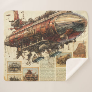 Vintage Steampunk Zeppelin (11) Sherpa Blanket