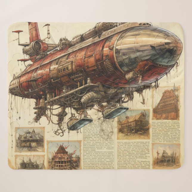 Vintage Steampunk Zeppelin (11) Sherpa Blanket (Front (Horizontal))