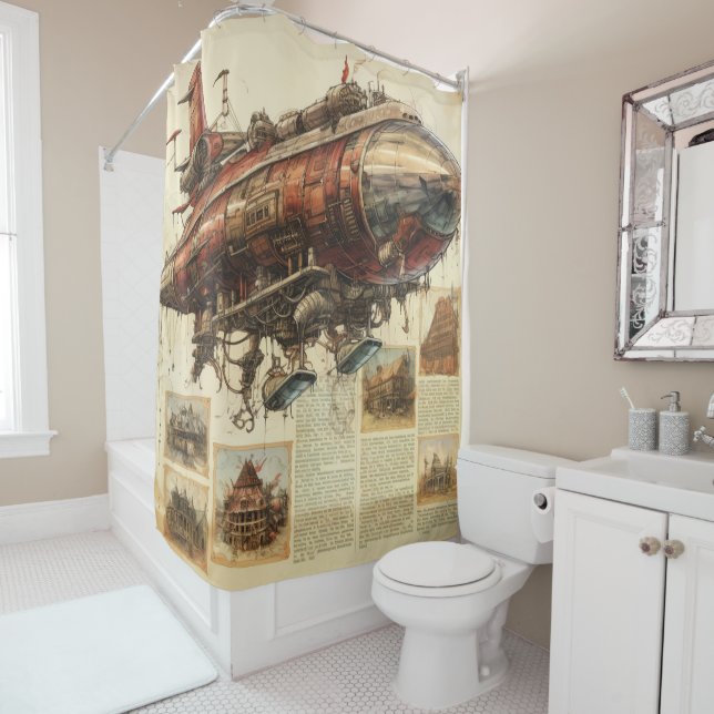 Vintage Steampunk Zeppelin (11) Shower Curtain (In Situ)
