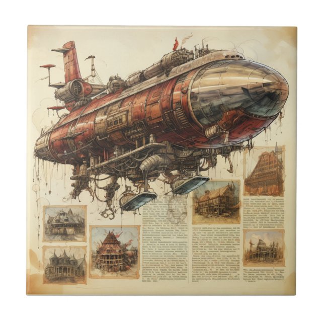 Vintage Steampunk Zeppelin (11) Tile (Front)