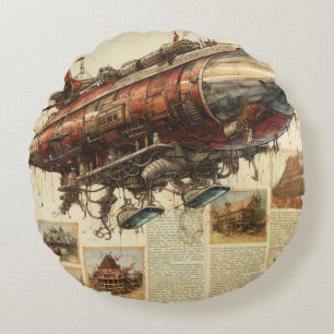 Vintage Steampunk Zeppelin (11) Tissue Paper Round Cushion