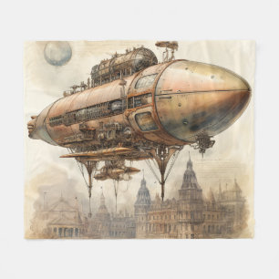 Vintage Steampunk Zeppelin (12) Fleece Blanket